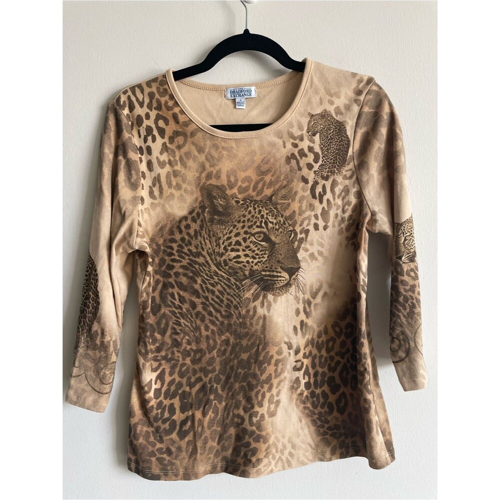 Vintage 90s cheetah big cat scoop neck 3/4 sleeve shirt animal print leopard